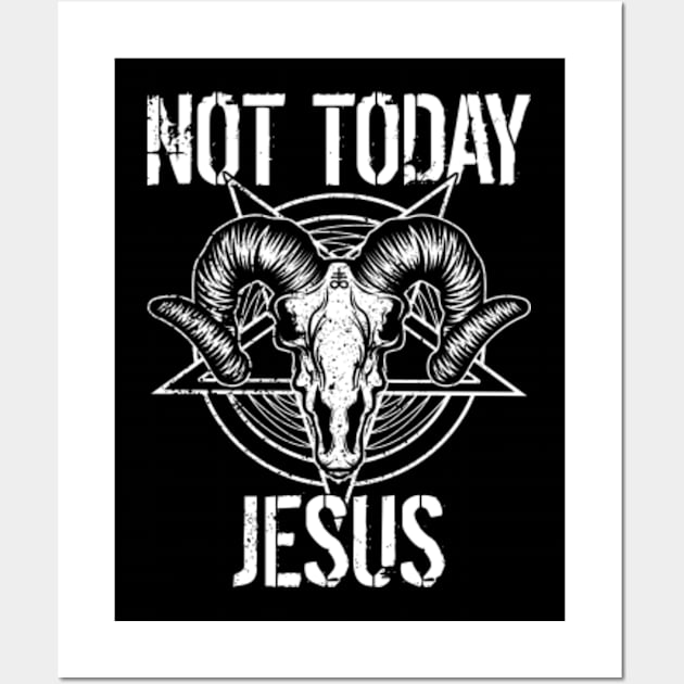 Satanism Baphomet Goat Pentagram Not Today Jesus Wall Art by AmazingDesigns